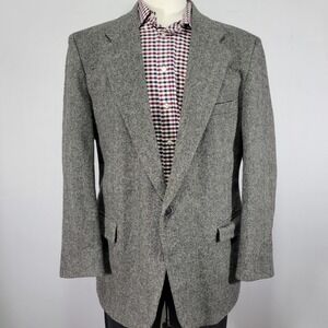Barrington Men's Tweed Sport Coat Blazer Two Button Herringbone Gray Wool‎ 46R